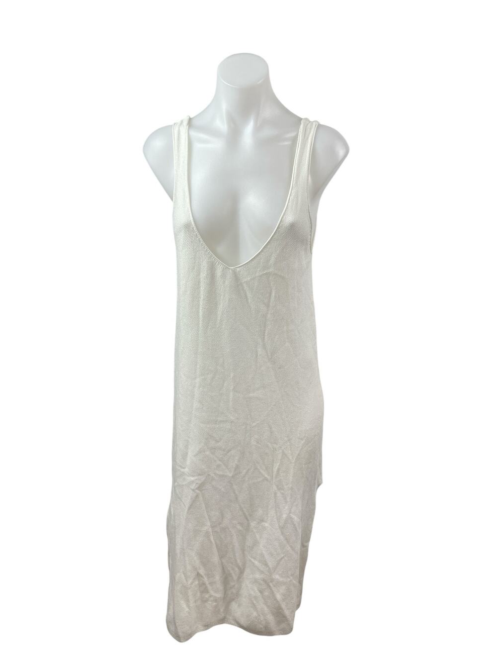 Knititude Women's White Knit Sleeveless Deep V Neck Slit Tank Midi Dress Size M